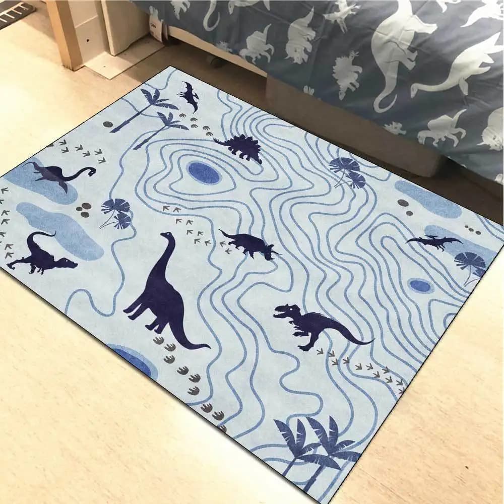Moderno simpatico cartone animato foresta fiume dinosauro blu soggiorno camera da letto comodino tappeto tappetino camera dei bambini tappetino Vloerkleed