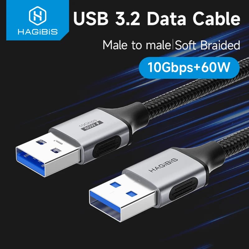 Hagibis USB to USB cable 3.2 A to Male to Male Extension cable for hard disk housing KVM Cooling device for laptop TV Box DVD player