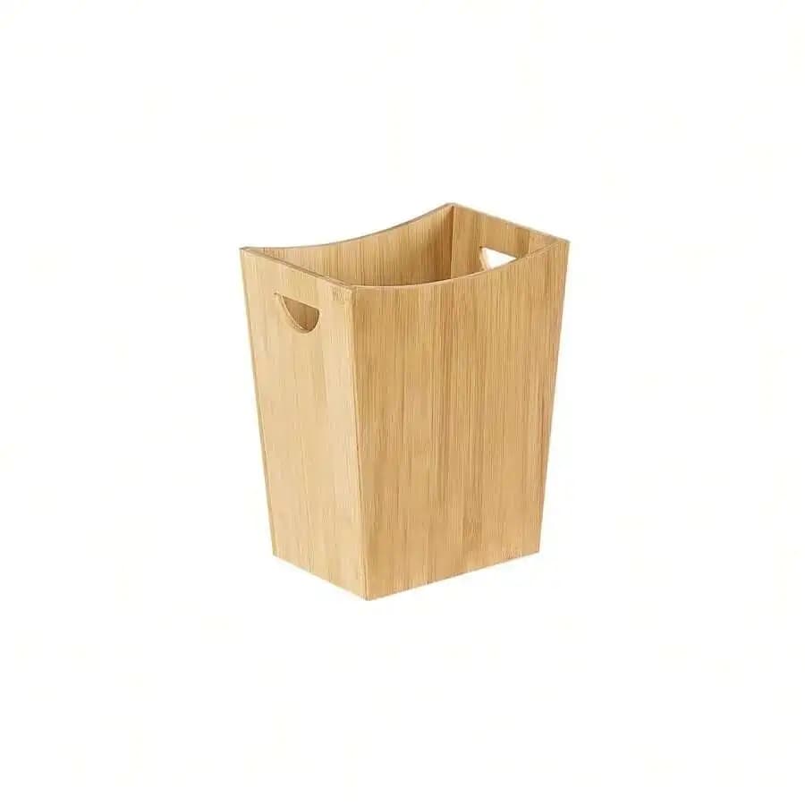 Bamboo Trash Can 2 Gallon Rectangular Wastebasket With Two Handles For Bathroom Office Living Room