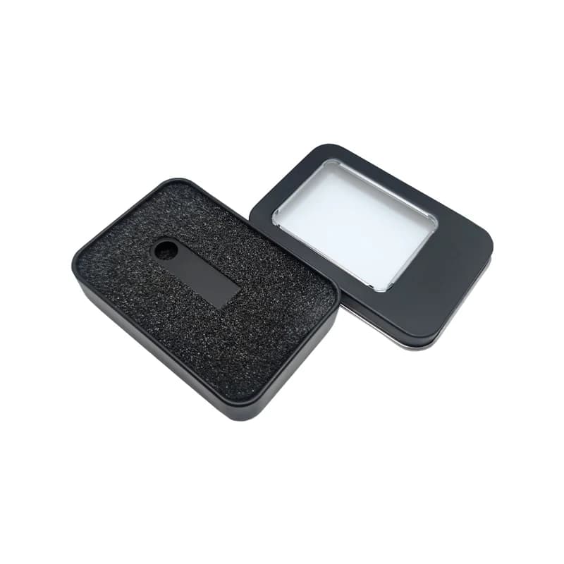 LOGO da Studio personalizzato gratuito Mini chiavetta usb 2.0 in metallo nero con finestra trasparente scatola metallica 4GB 8GB 16GB 32GB 64GB 128GB