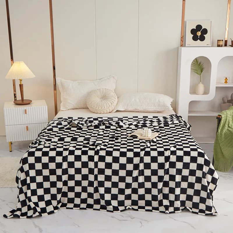 Nuova Coperta a Scacchi Stile Ins, Coperta Classica a Quadri per Divano, Coperta Primaverile ed Estiva per Aria Condizionata, Scialle per Pisolino in Ufficio, Cuscino
