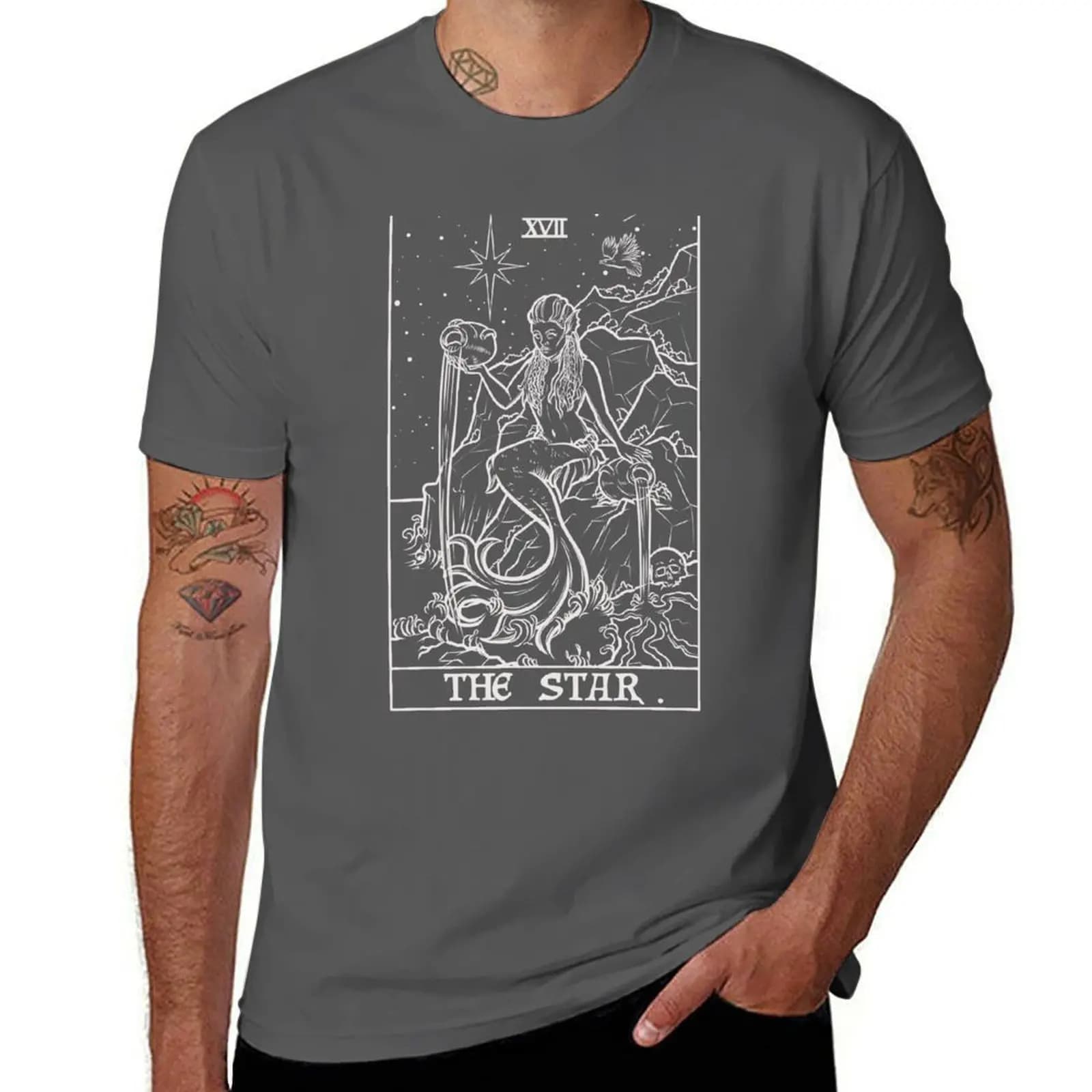 T-shirt The Star Tarot Card Mermaid Siren, maglietta casual da uomo, adatta a tutti gli abbinamenti