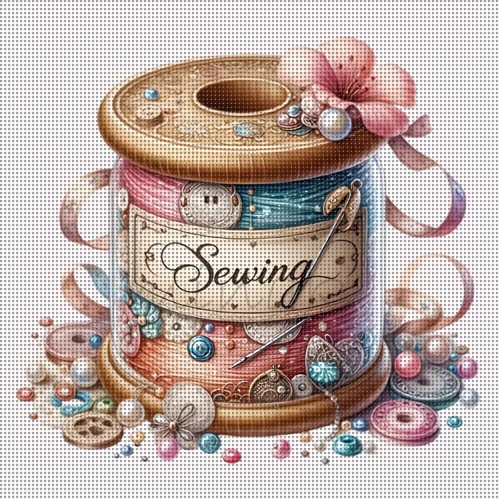 1PC 36X36cm/14.17X14.17inch, 11CT Print Cross Stitch DIY Kit, Sewing Spool, Adult Beginner's Relaxed Cross Stitch