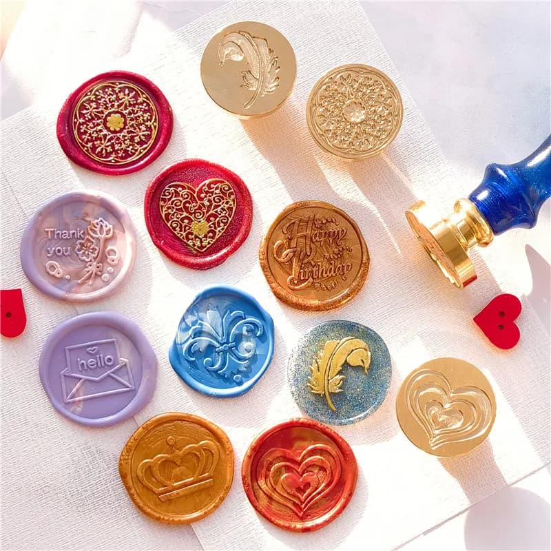 Made with Love Double Happiness Heart Love Ring Feather Crown Iris Wax Seal Stamp Retro sealing wax stamp DIY Envelopes seals