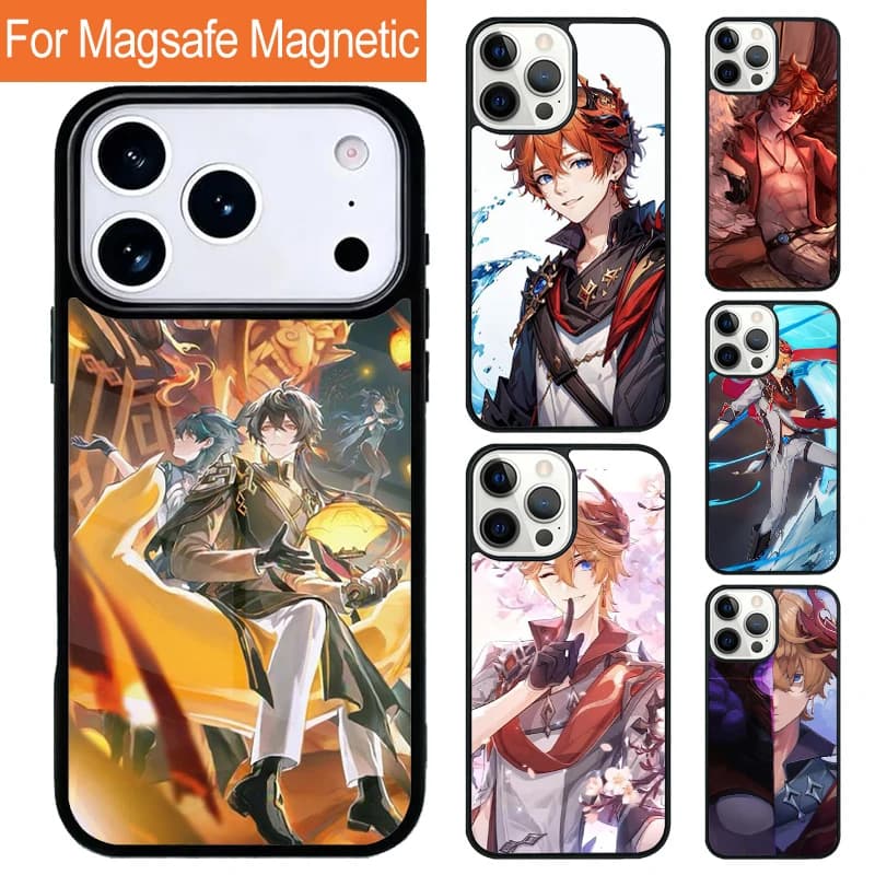 Custodia Magnetica Wireless Tartaglia Genshin Impact per iPhone 17 Pro 16 15 13 12 11 Pro Max Air 14 Plus con Cover Magsafe