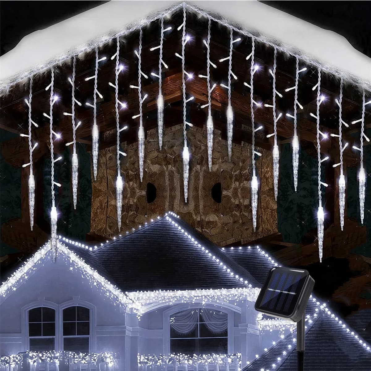 1pc 96 LED Solar Outdoor Ghiacciolo Lampada a sospensione con 8 modalità di illuminazione Lampada da fata impermeabile per decorazioni natalizie