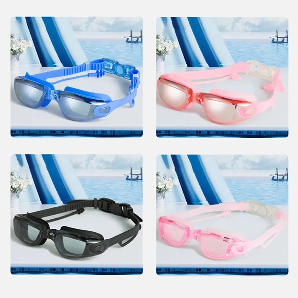 Set di occhialini da nuoto antiappannamento per adulti, regolabili con clip per naso e tappi per le orecchie, occhiali da immersione con protezione UV, unisex