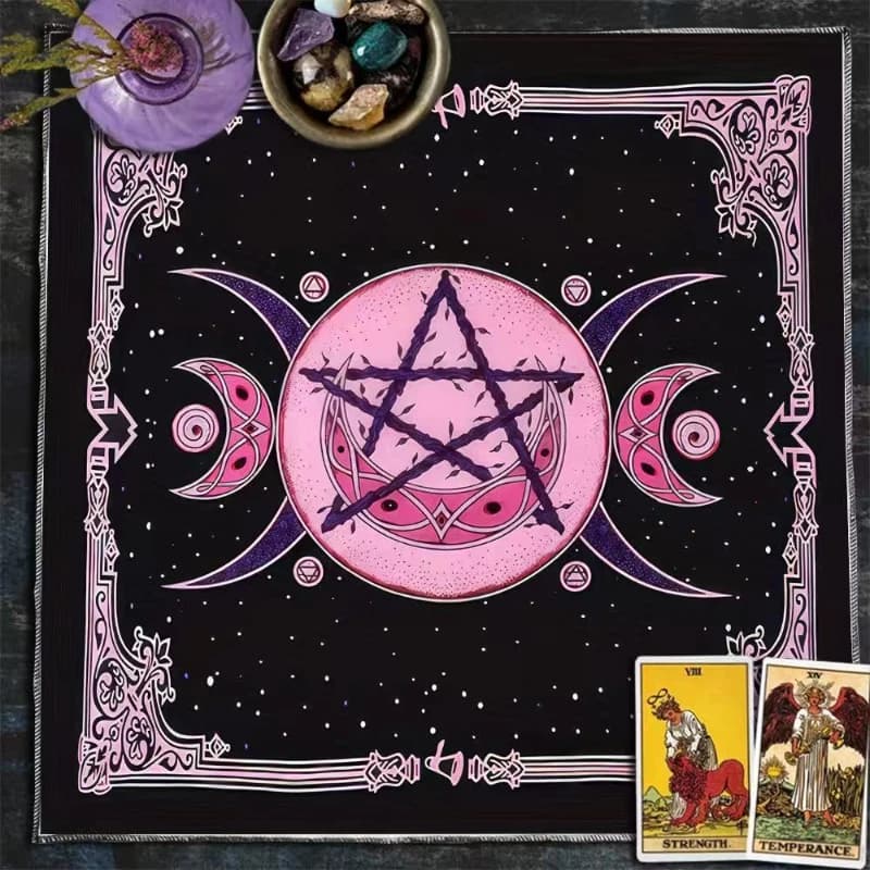 VIKAMA Yin Yang Wolf Triple Moon Pentacle Skull Rose Tarot Mat Divination Cloth Witchcraft Wiccan Gothic Decor
