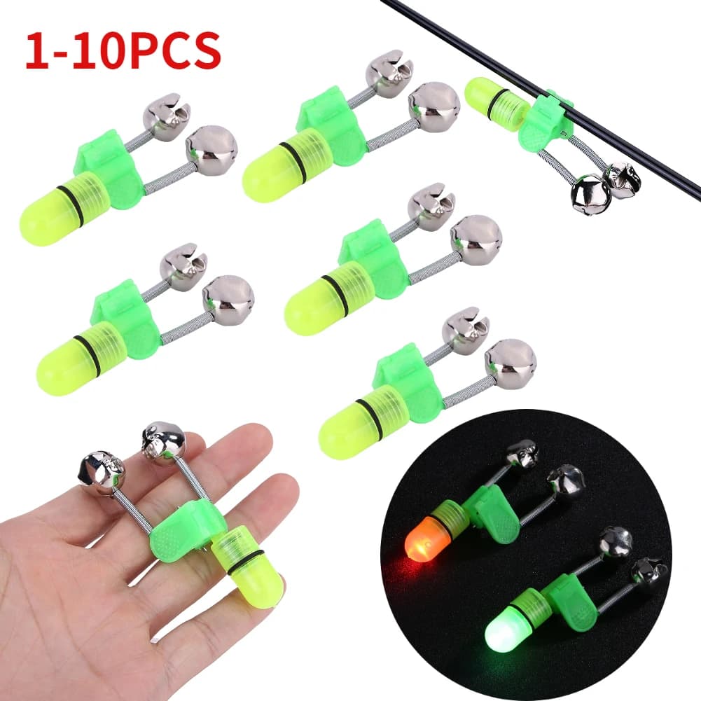 1-10pcs LED Night Fishing Rod Bite Bait Alarm Light with Twin Bells Ring Alarm indicator for fishing bite fishing accessories for carp fishing