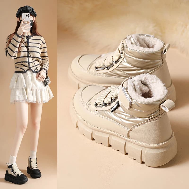 Scarpe alte in cotone con suola spessa e plateau, stivali da neve casual caldi e versatili che aumentano l'altezza XT161
