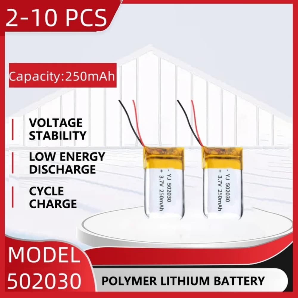 Batteria ricaricabile LiPo ai polimeri di litio da 3,7 V 250 mAh 502030 Per auricolare Bluetooth, strumento di bellezza, selfie stick, spray, ecc.