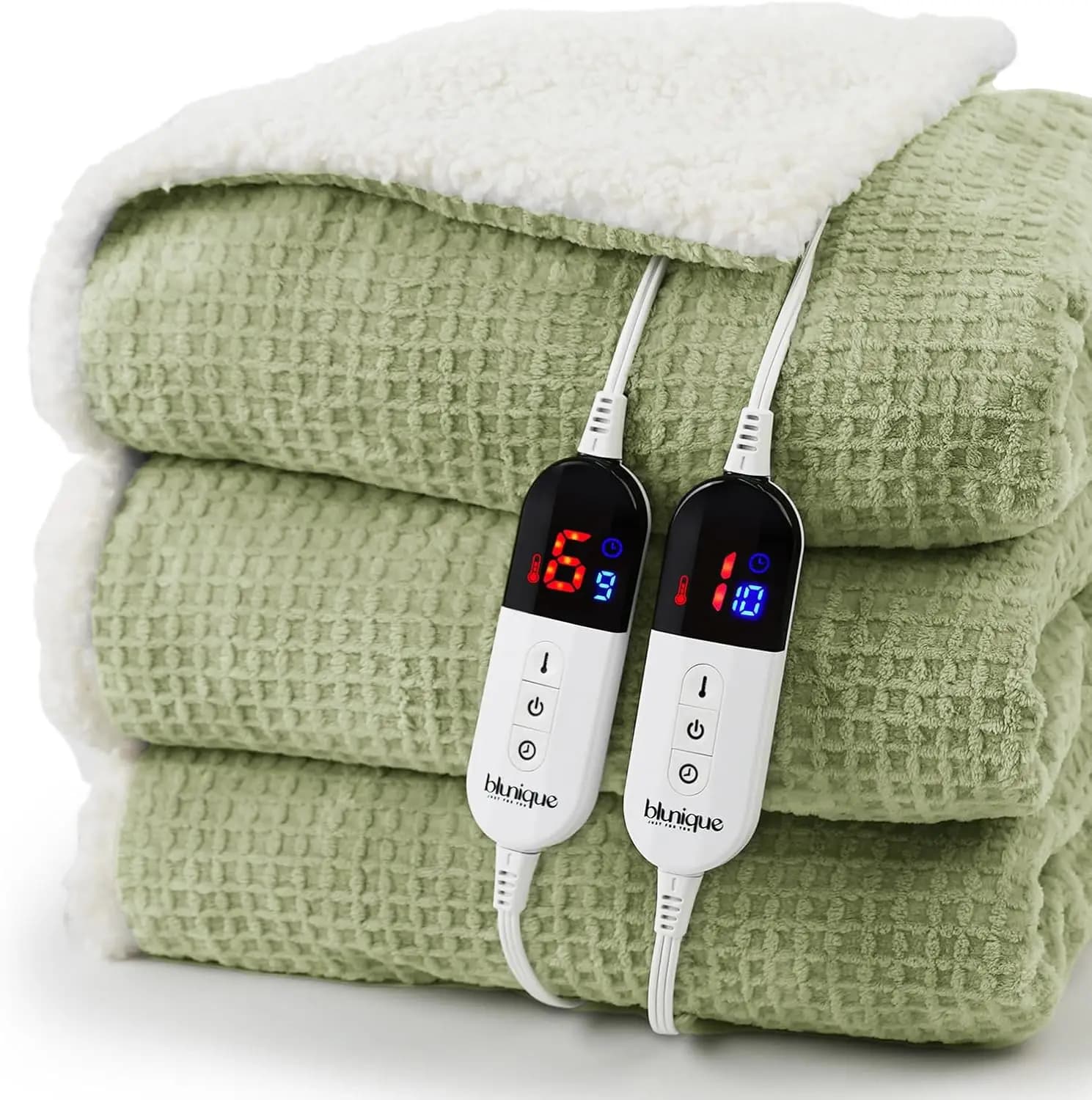Coperta Elettrica Riscaldata King Size con Doppio Telecomando, 6 Livelli di Calore e Spegnimento Automatico, in Pile Sherpa