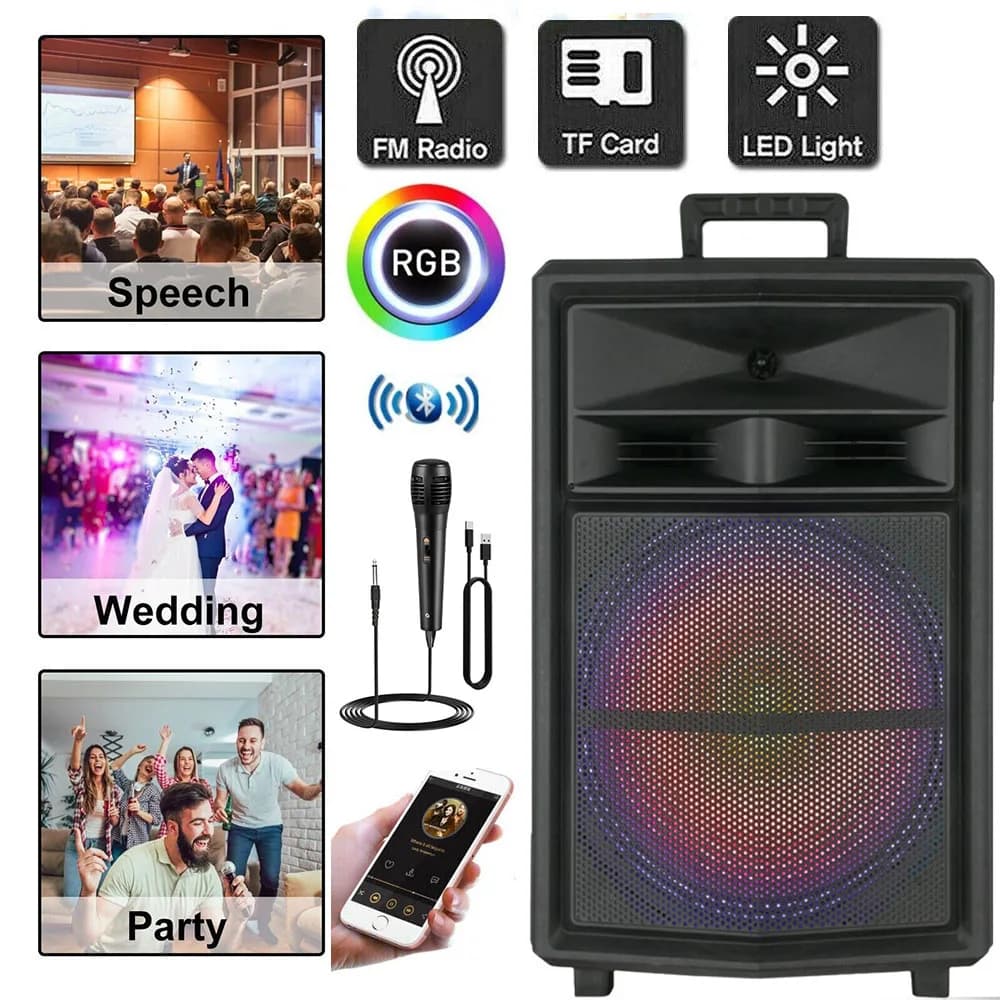 Altoparlante portatile per feste Bluetooth ad alto volume Sistema audio subwoofer da 15 pollici Dj Karaoke Altoparlante esterno ricaricabile con luce RGB con microfono