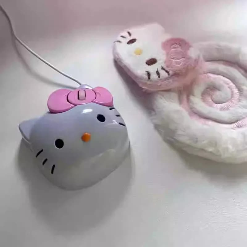Mouse Cablato Hello Kitty da 1,5m, Accessorio per Ufficio a Forma di Gatto, Regalo Kawaii Anime per Studenti, Vendita all'Ingrosso