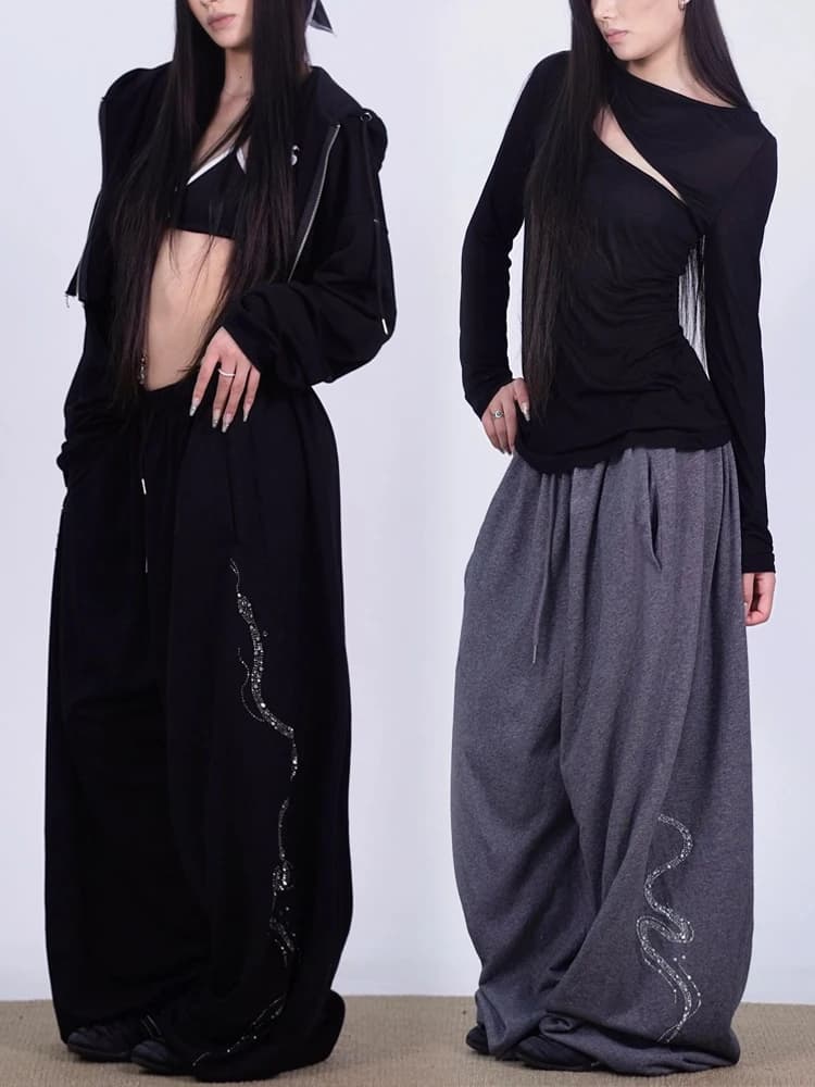 Original American Style Bling Snake Print Jazz Loose Wide Leg Pants High Waist Cotton Casual Dance Sportswear Trousers