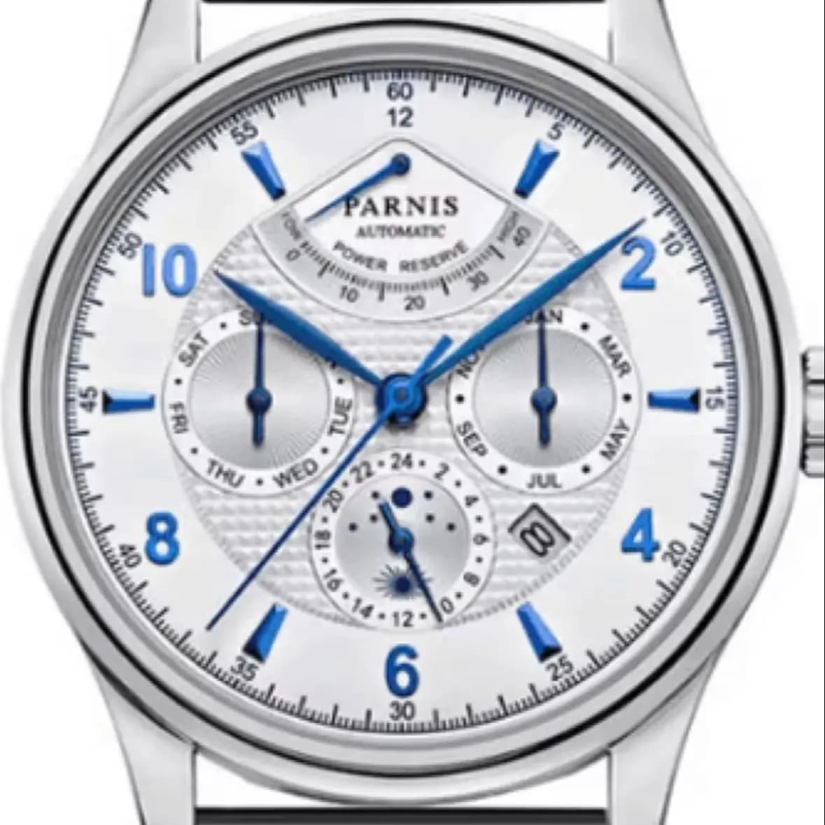 Parnis Pilot II Seriers Orologio da polso meccanico automatico alla moda con cinturino in pelle da uomo luminoso