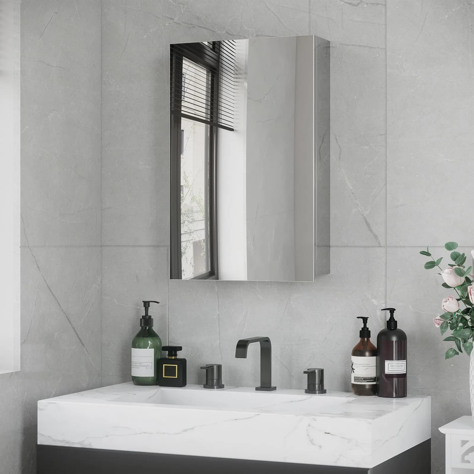Bathroom Cabinet Wall Mounted Mirror Cabinet with Hinged Door
