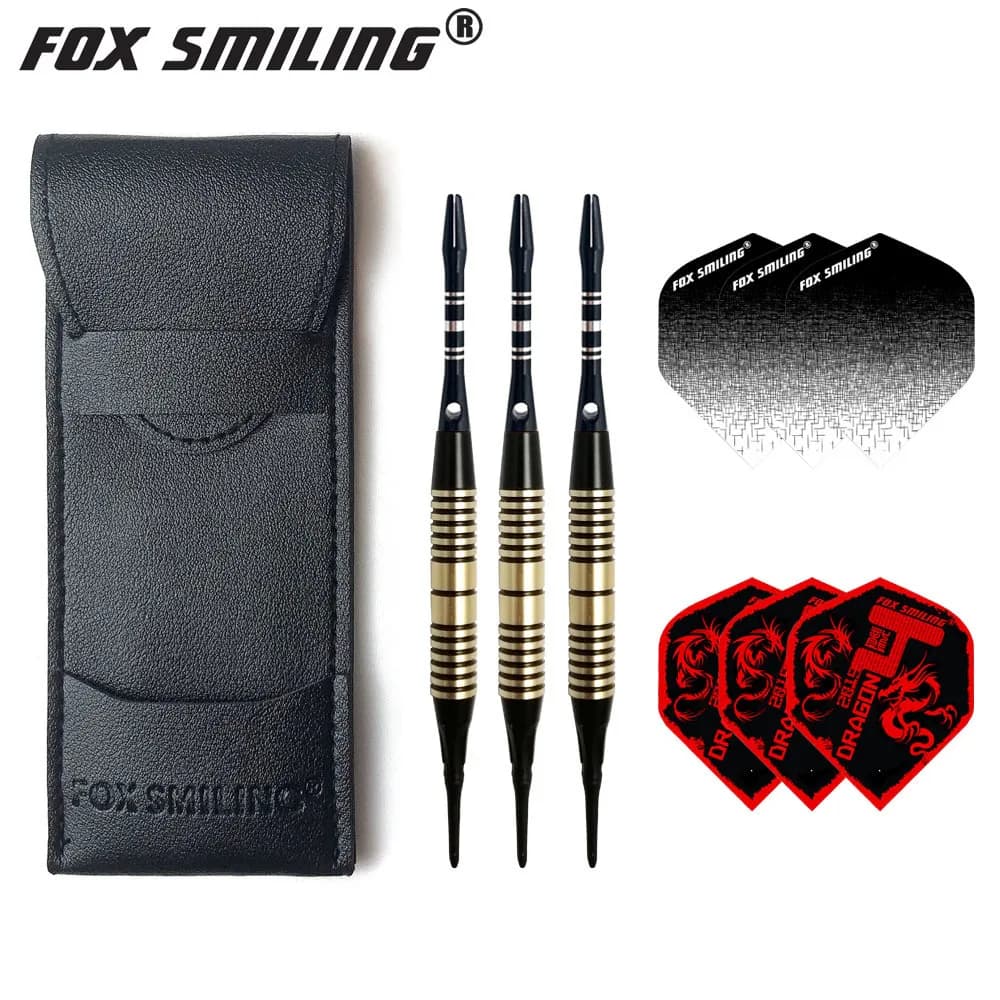 3 pezzi Fox Smiling 18g freccette elettroniche morbide con canna di rame e punte per freccette in nylon per giochi al coperto borsa in pelle confezionata