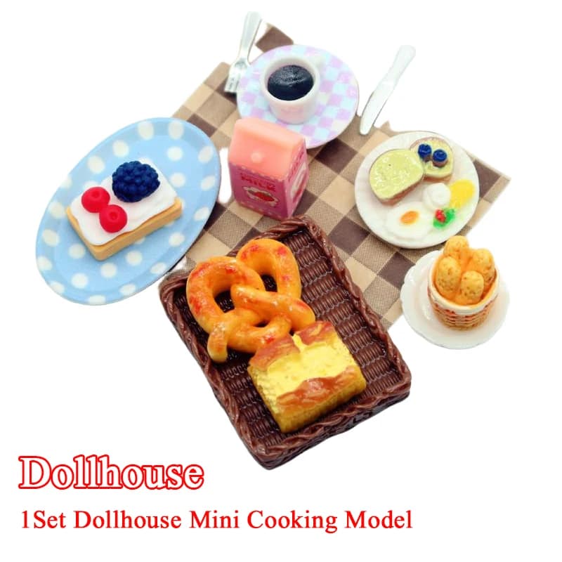 1Set Casa delle bambole Mini Colazione Gioca Dim Sum Pane Marmellata Piatto Modello Cucina in miniatura Cottura Modello di cottura Accessori per bambole fai da te