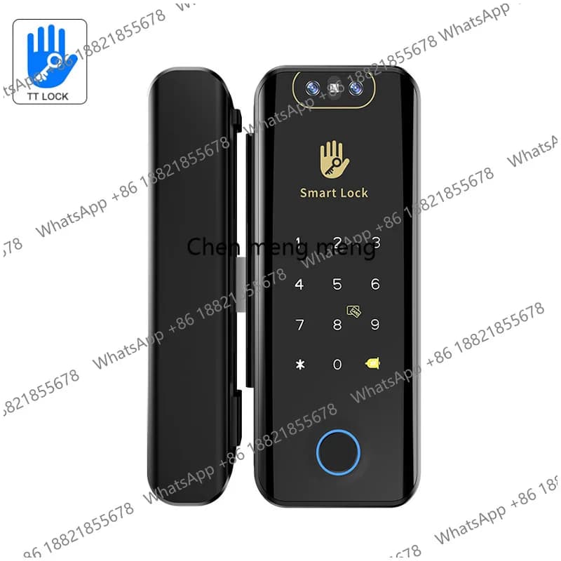 Serratura TTLock con Riconoscimento Facciale, Colore Ottone, Serratura Intelligente per Porte in Vetro, Controllo Remoto con Telecamera per Ufficio