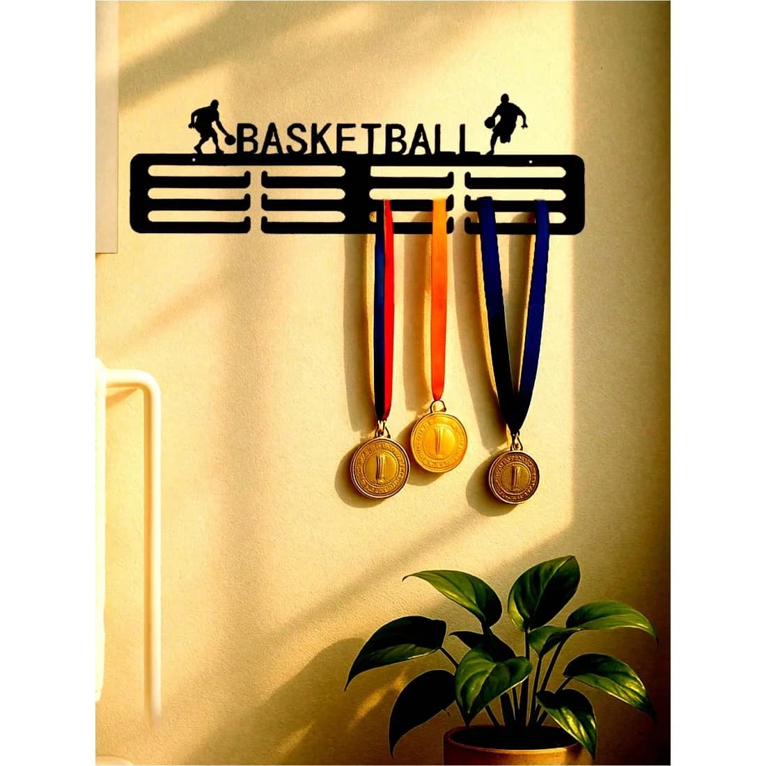 Black Basketball Medal Hanger, Waterproof Rustproof Metal Wall Decor, Baking Paint Finish, Gift for Athletes & Home Decoration