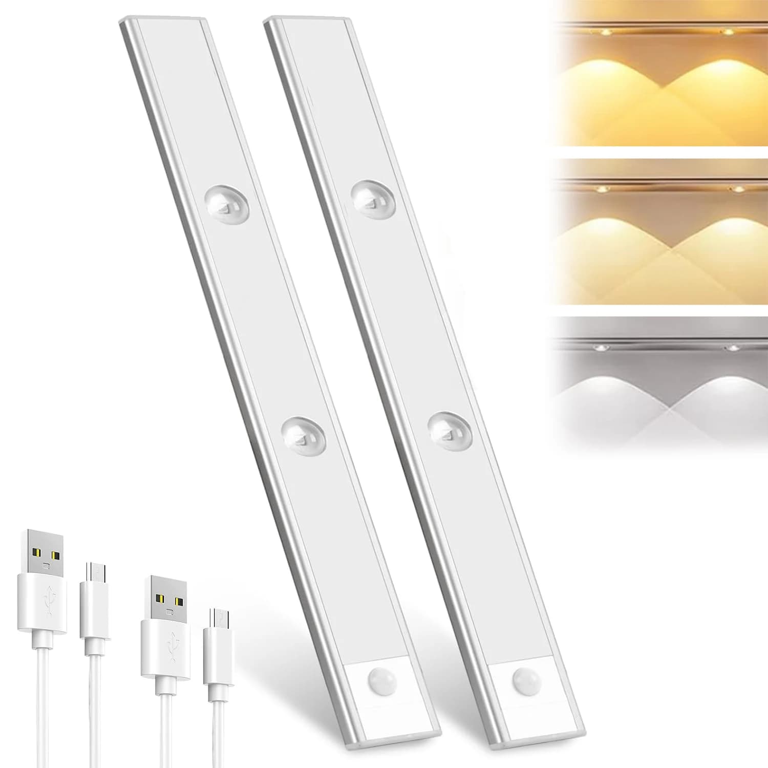 Luce LED con Sensore di Movimento per Sottopensili, Ricaricabile USB, Senza Fili, Luce Notturna Dimmerabile a 3 Colori per Cucina, Armadio, Guardaroba