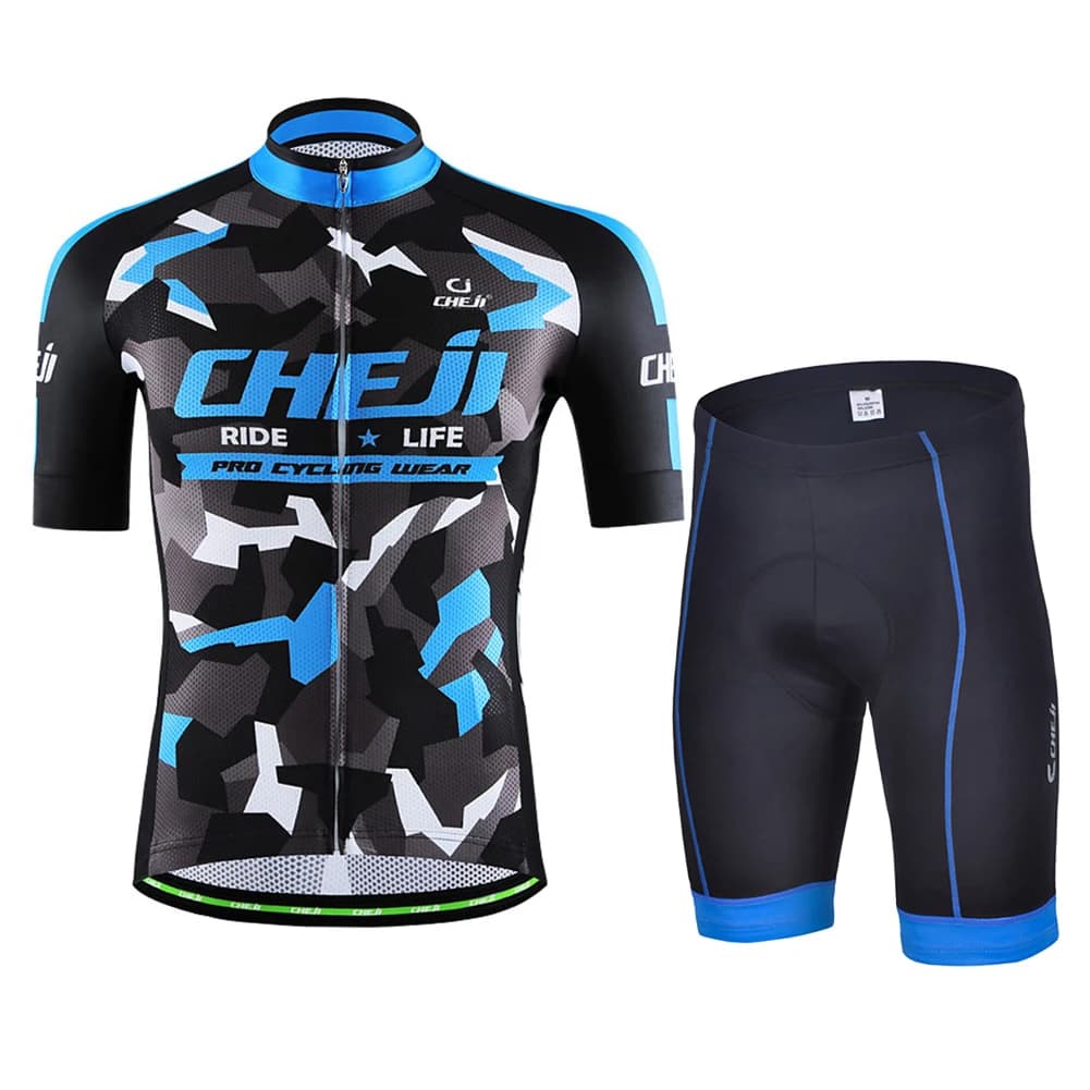 Men's Riding Clothing, Short Sleeved Cycling Mesh Set, MTB Pro Team Cycling Jumpsuits for Solar Protection, Horse Riding + Shorts with 3D Gel Pillow