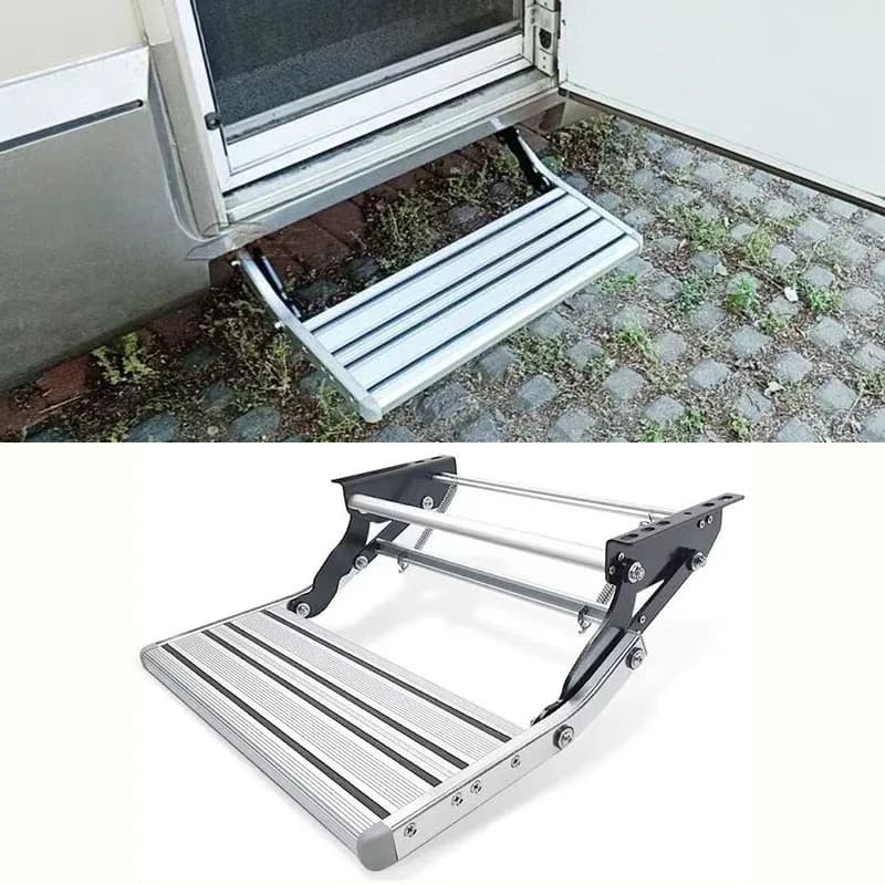 Scaletta Pieghevole Manuale per Porta d'Ingresso, Gradino in Lega di Alluminio per Camper, Pedana Telescopica Antiscivolo, Accessori per Caravan