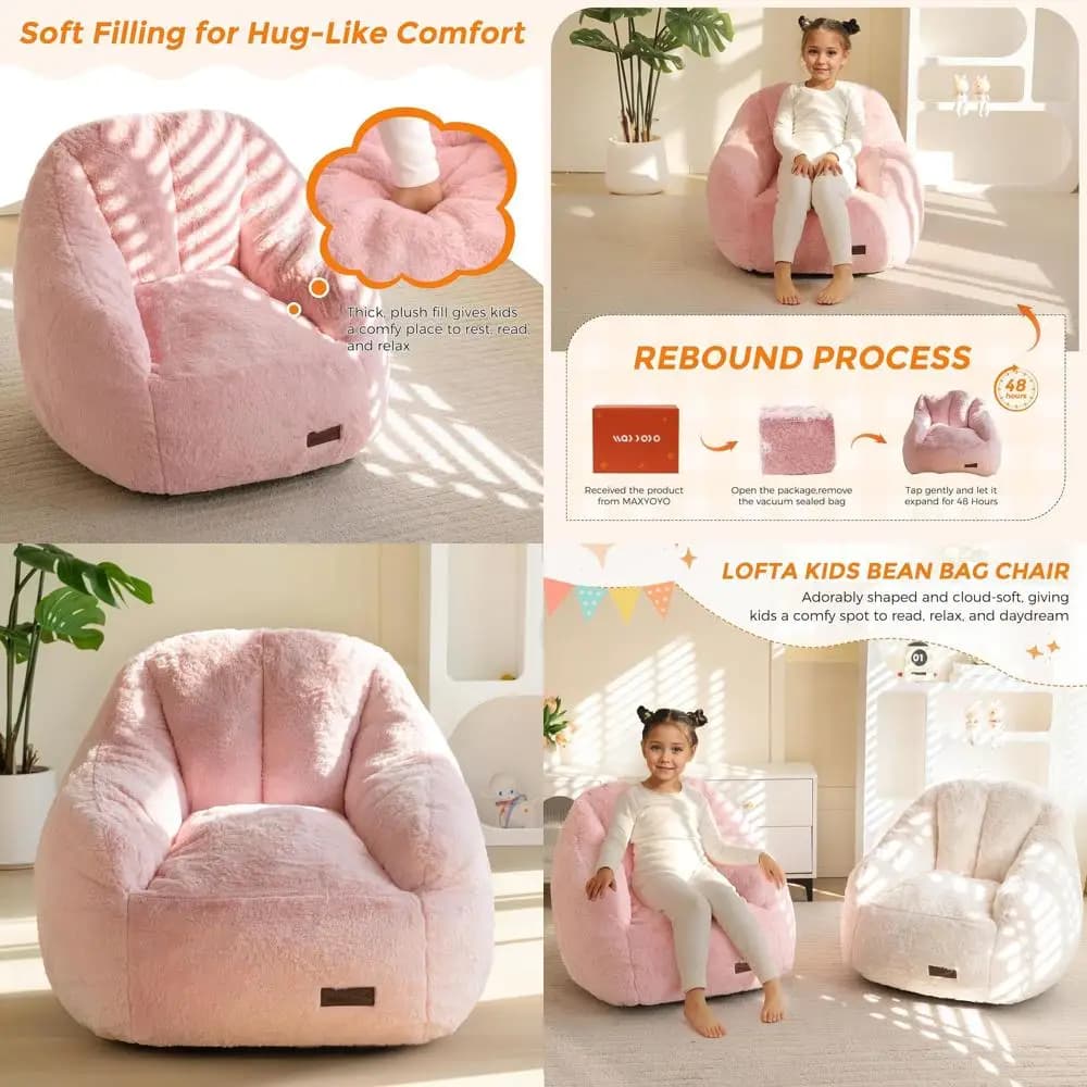 Comoda Poltrona a Sacco per Bambini con Supporto per la Schiena, Perfetta per Camere dei Bambini e Asili Nido, Rosa