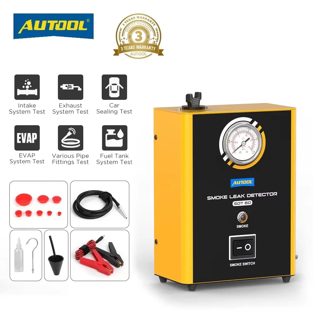 Rilevatore di perdite di fumo AUTOOL SDT60 con manometro, strumento diagnostico per perdite EVAP per auto e moto