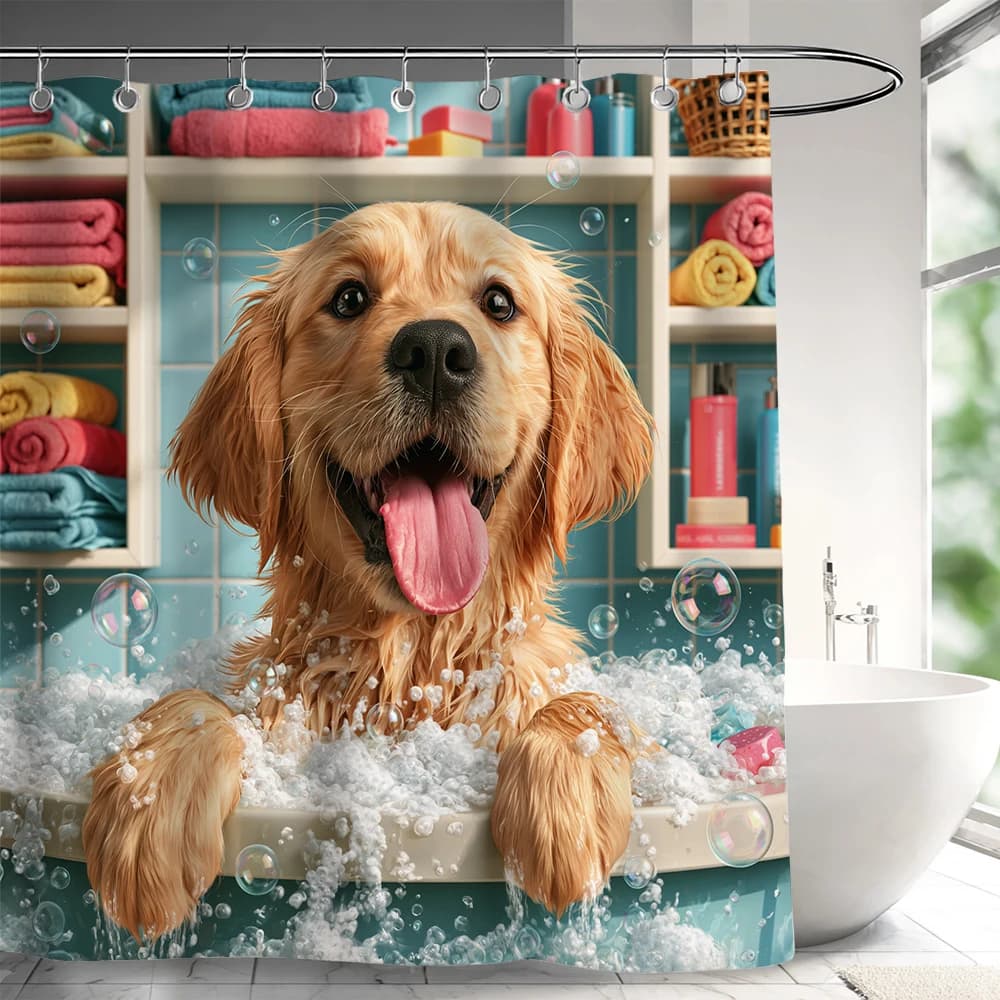 1 Pc Fun Bath Dog Shower Curtains With Hooks, Bathtub Partition Curtain Bathroom Curtains Unique Design Home Decoration Curtain