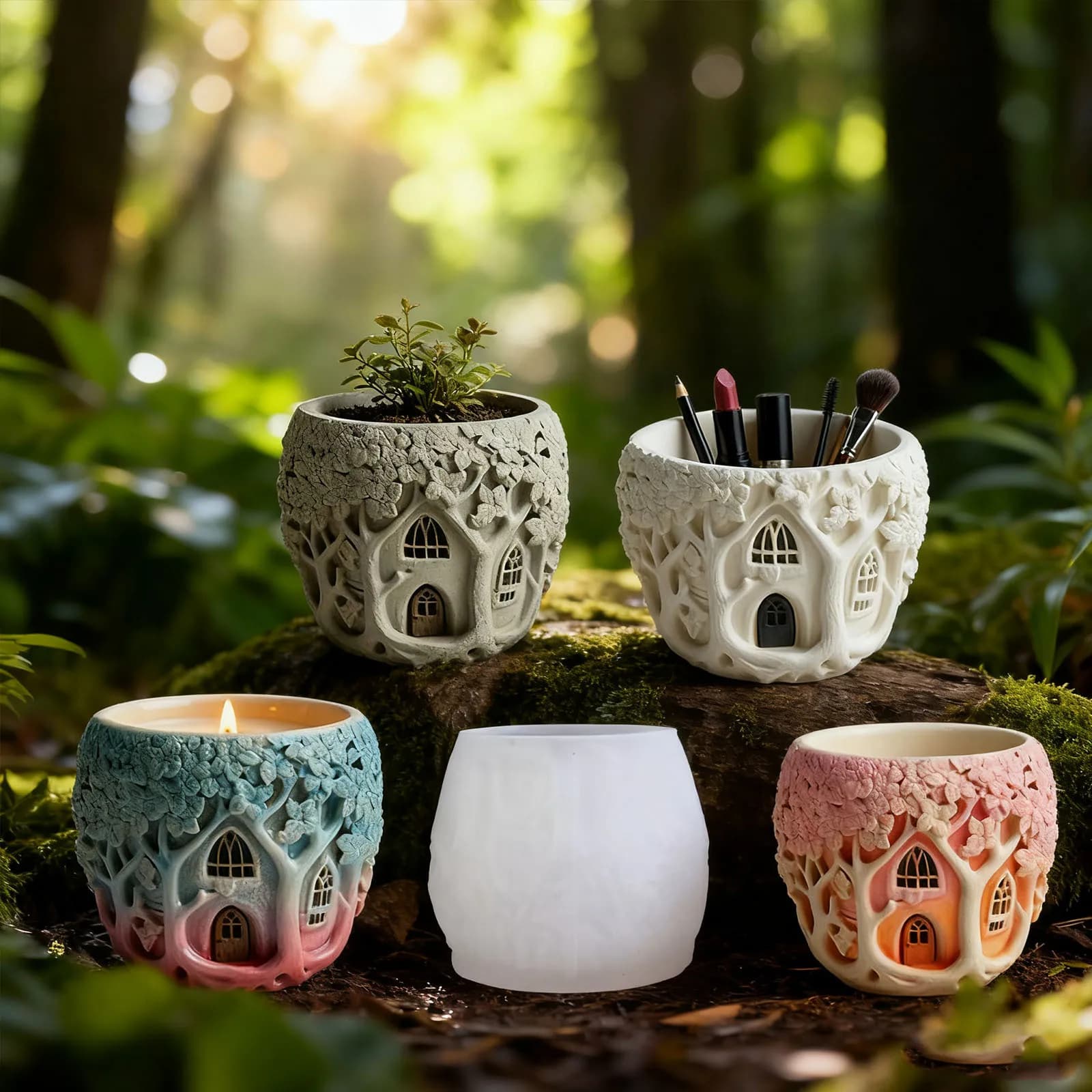 Stampi per vasi da fiori per casa sull'albero per calcestruzzo Casa fai da te Candela Tazza Vaso Stampo Pianta grassa Vaso da fiori Stampo in silicone in resina Decorazioni per la casa