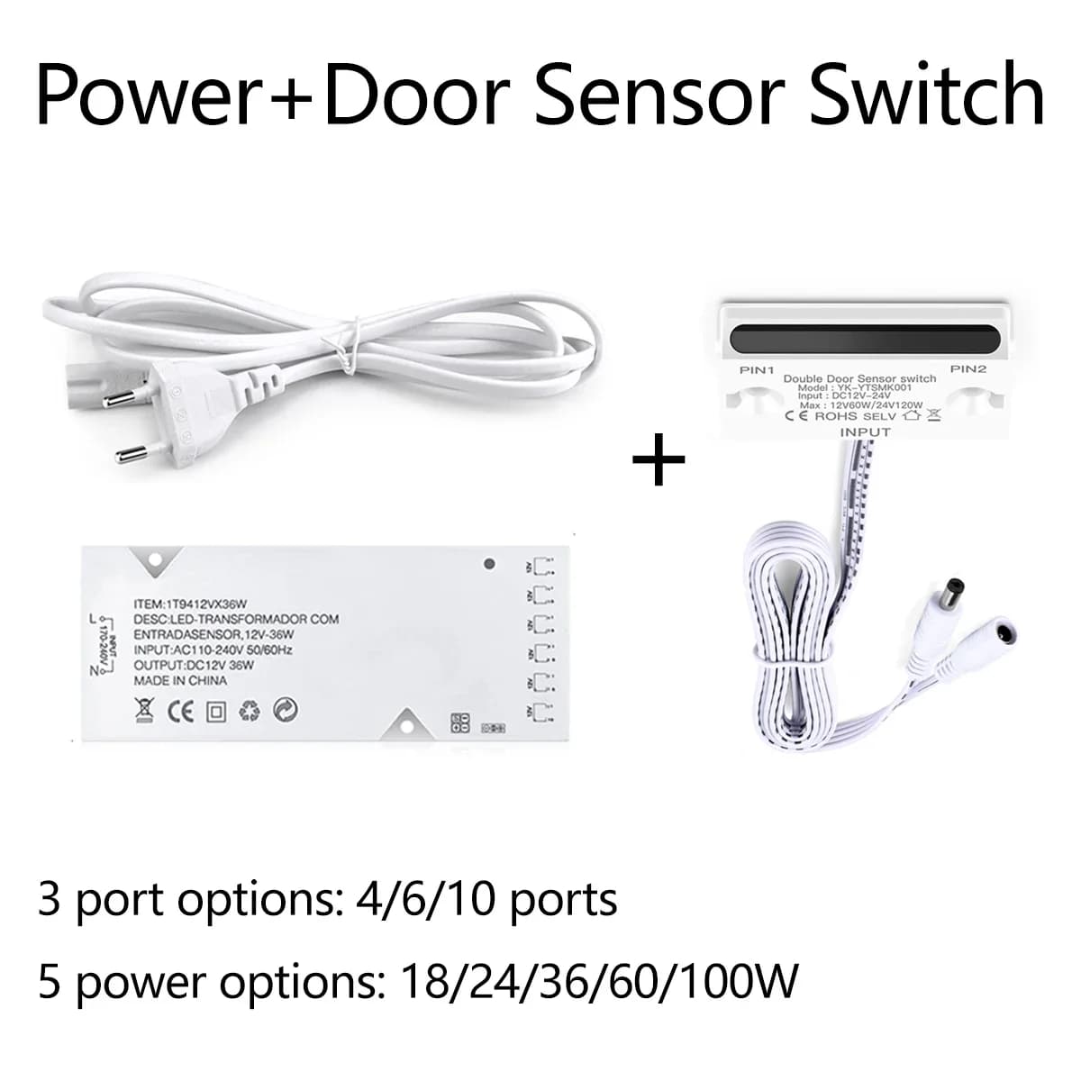 Trasformatore di illuminazione a LED 12V di alta qualità e interruttore per porta a induzione a doppio lato 4-10 porte, driver di alimentazione 18W/24W/36W/60W/100W