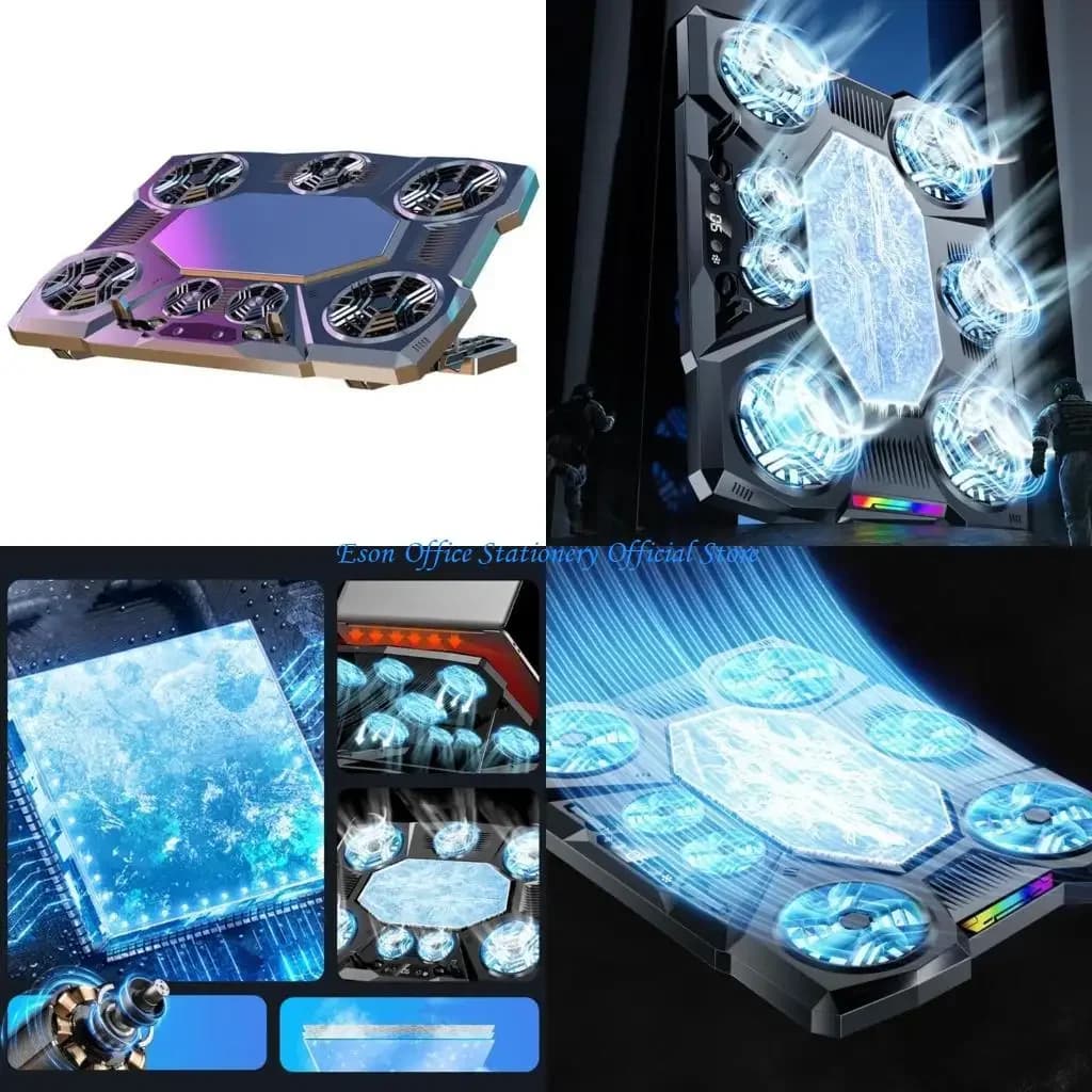 Tappetino di raffreddamento per dispositivo di raffreddamento per laptop 6 ventole Supporto di raffreddamento per laptop Rgb Base per radiatore di raffreddamento Supporto per notebook con supporto di espansione per telefono a LED