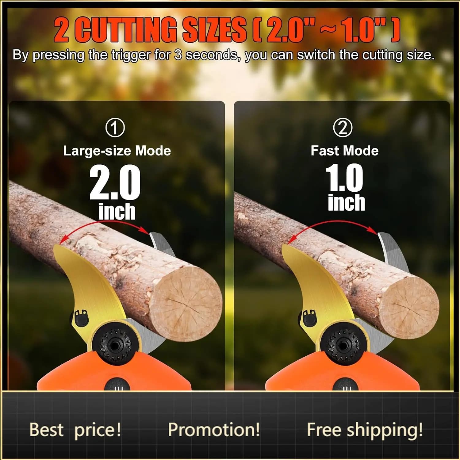 BestsellerElectric Pruning Shears 2 Inches, Powered by 2 x 2.0 AH Lithium Batteries | Specifically for Thick Branches, 8 Hours