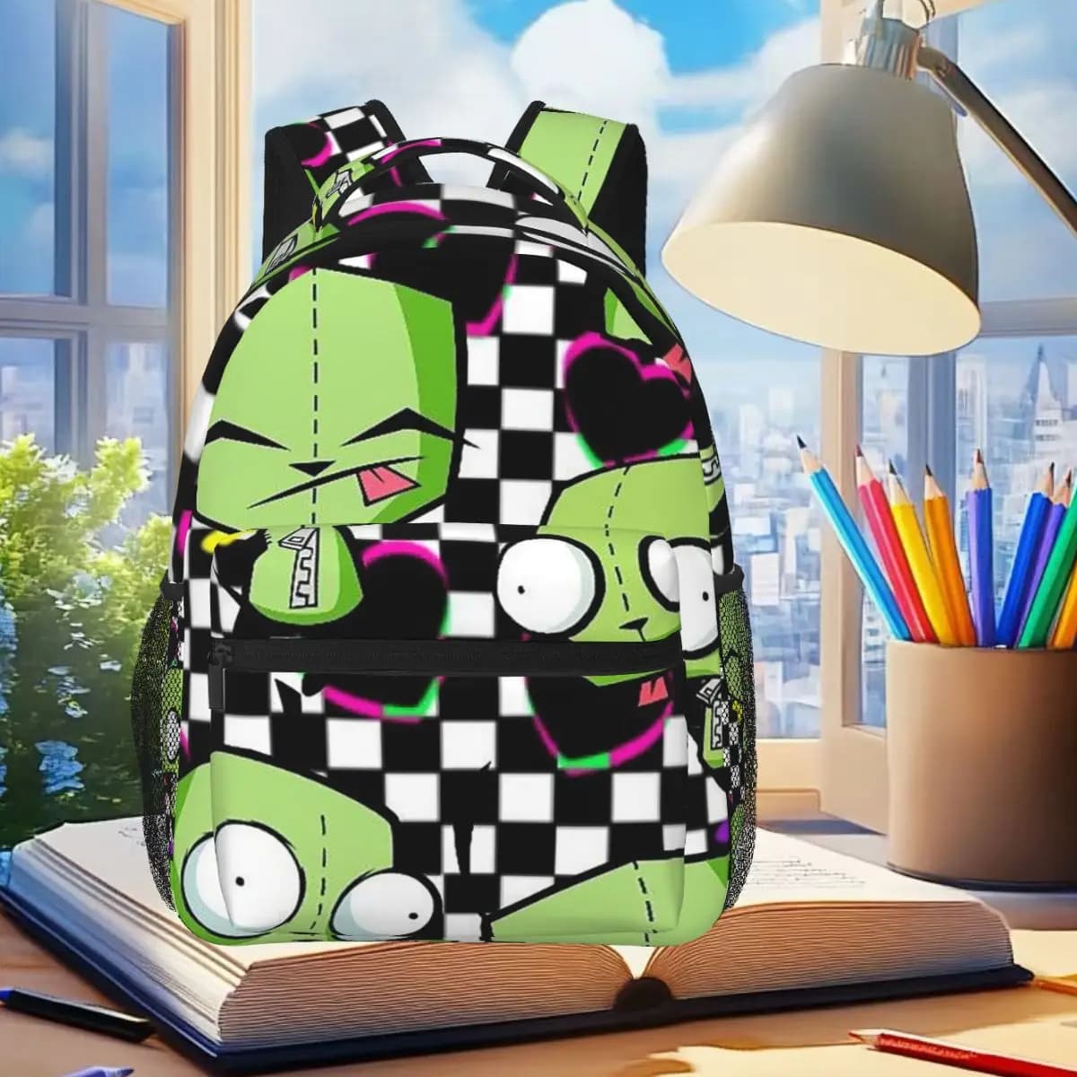 Zaino anime Gir Invader Zim per studenti, ragazzi e ragazze, borsa per libri, borsa da scuola per bambini, borse a tracolla per computer per uomini e donne