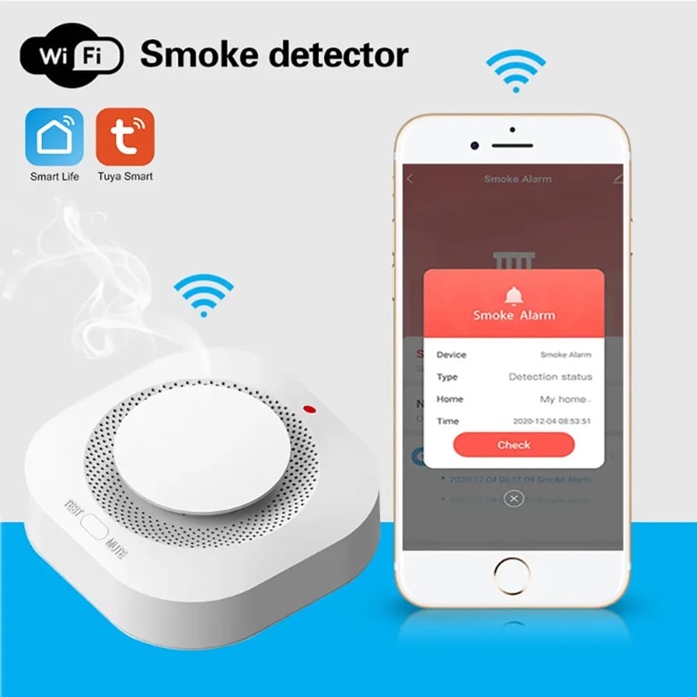 Tuya Zigbee Smart WiFi Smoke Sensor Detector Fire Alarm System for Home Kitchen Office Security Smoke Alarm Fire Protection
