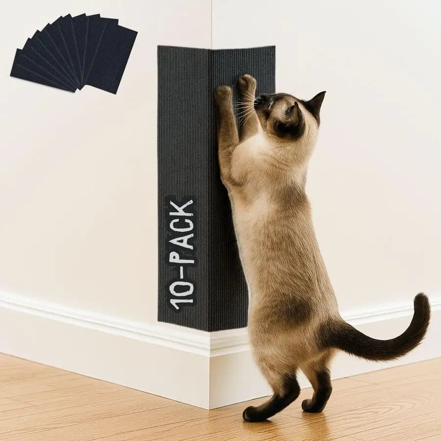 Tappetino antigraffio nero, confezione da 10, 23,6 x 11,8, antigraffio per angoli a parete, versatile, autoadesivo, facile da usare per alberi per gatti, pareti.