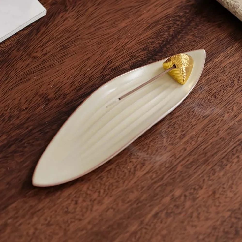 Portaincenso a Forma di Barca Zongzi in Ceramica, Mini Bruciatore per Bastoncini di Incenso con Base a Foglia Zongzi, Ornamento Aromaterapico Robusto