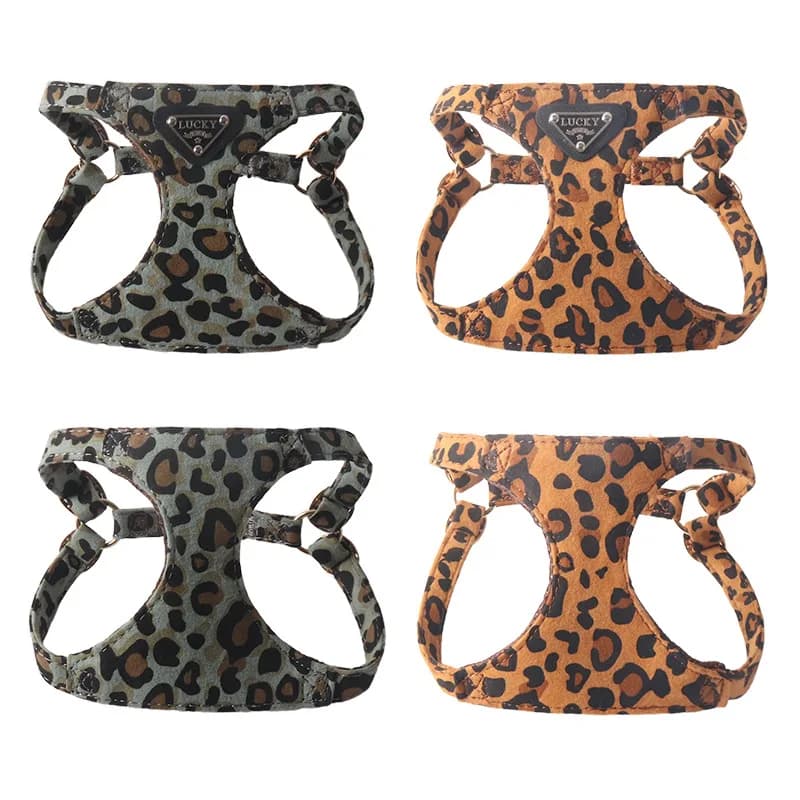 Set guinzaglio per imbracatura per cani con stampa leopardata - Comodo gilet regolabile per imbracatura per animali domestici per cani di piccola taglia