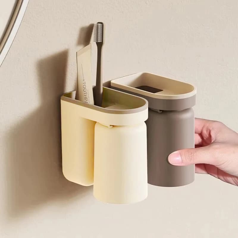 Portaspazzolino da parete 1 pz, senza foratura, lusso leggero, organizer per bicchieri da bagnetto per bagno di coppia