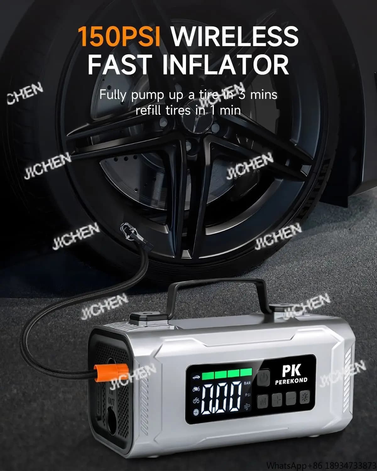 Gonfiatore per pneumatici senza fili Compressore d'aria Avviatore di emergenza per auto 12v Avviatore di ponticello per auto sicuro Scatola di salto portatile con display, luce