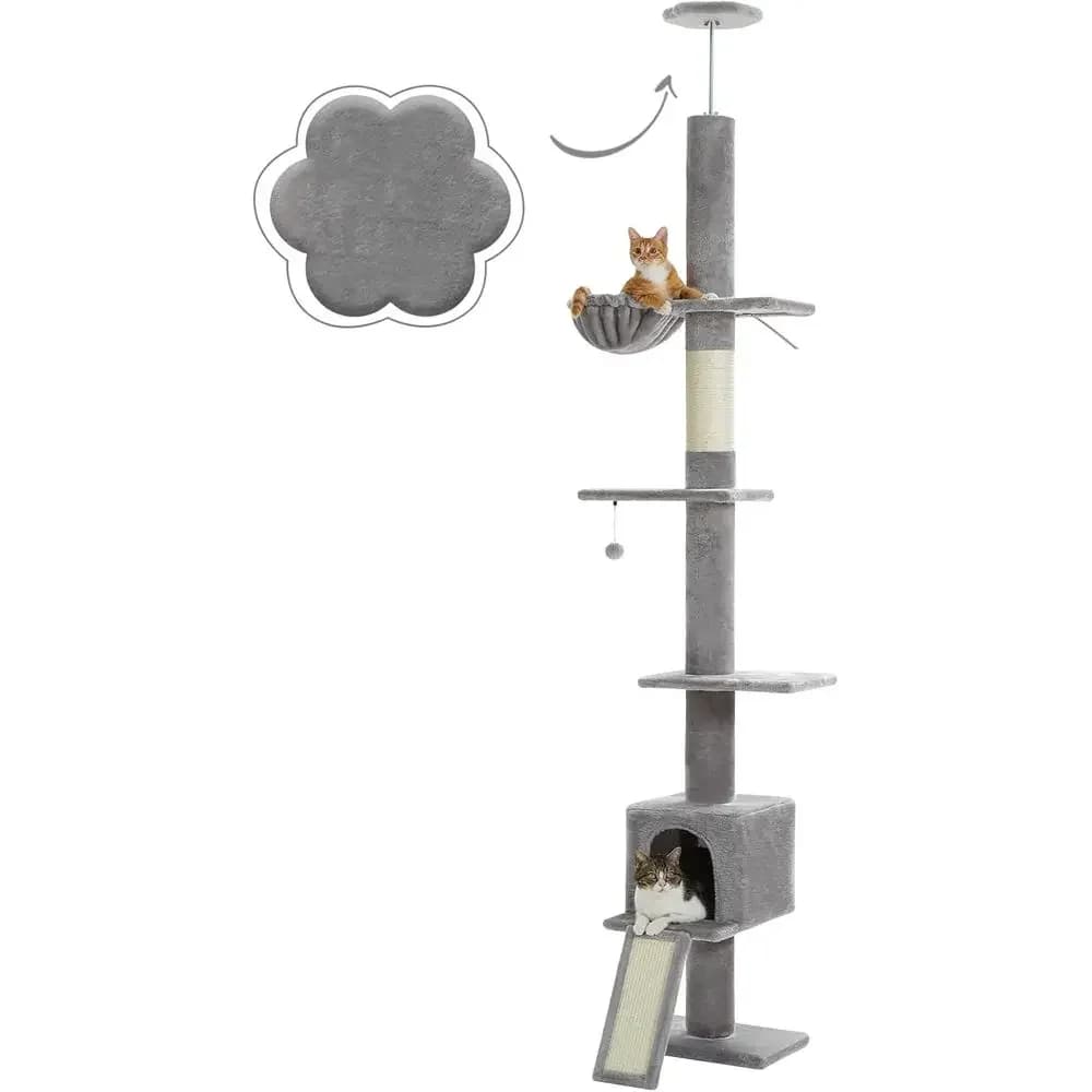 Adjustable 5-Level Cat Tree, 83-108 Height, Scratching Post with Top Perches and Spacious Condo for Large Indoor Cats, Grey