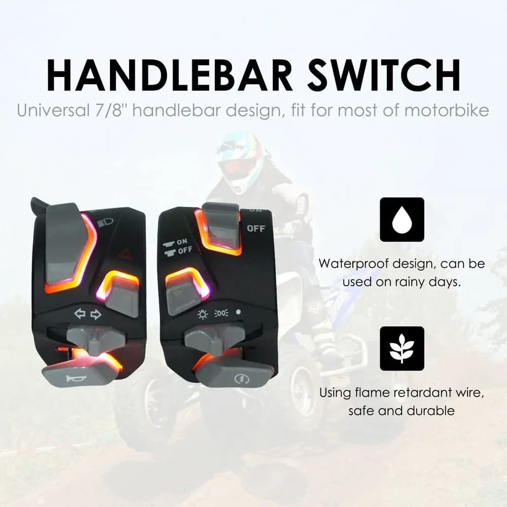 7/8 ''22mm Motorcycle Handlebar Switches Light Headlight Turning Signal Start Kill Button With LED E-bike ATV Switch