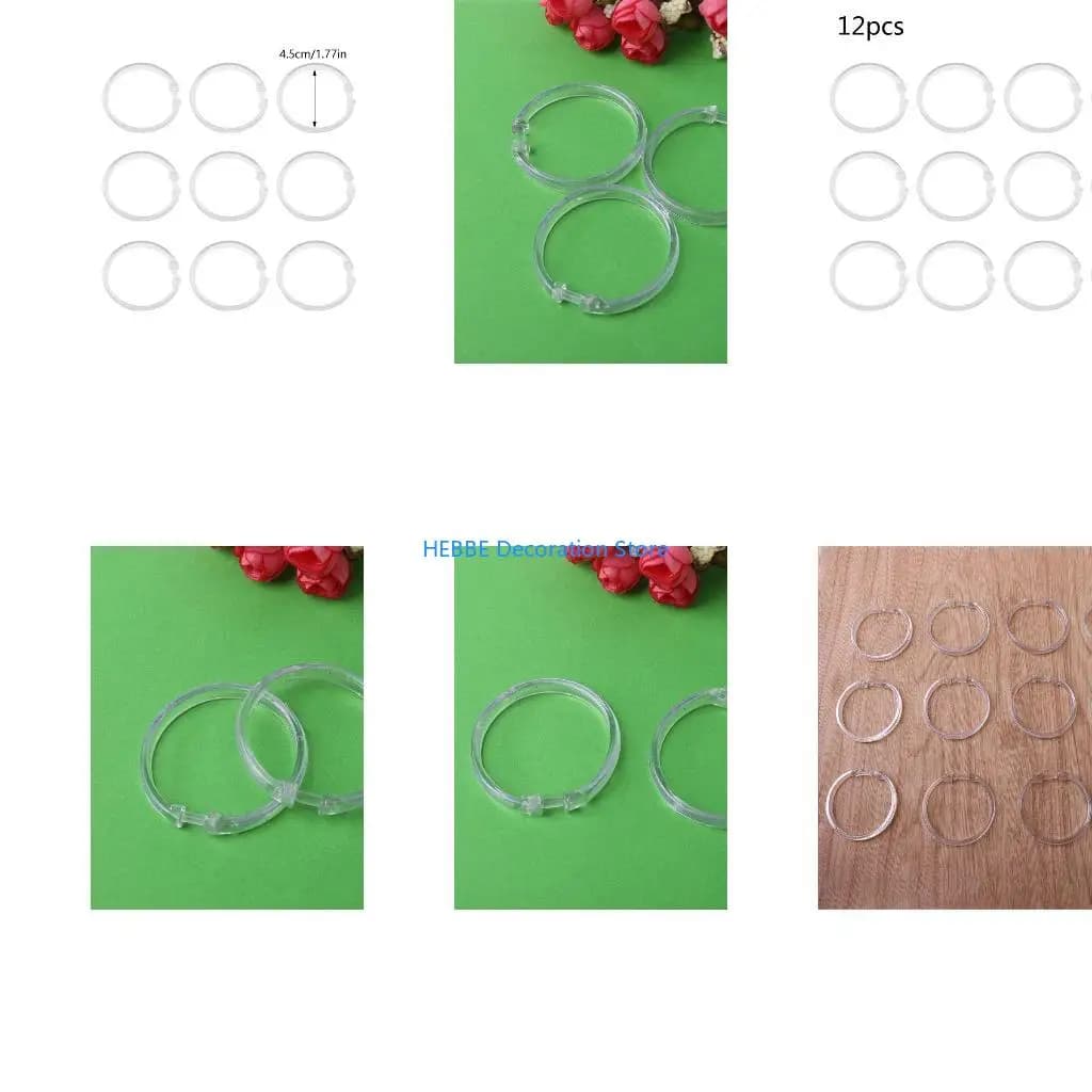 B0KC 12 Pcs for Creative Curtain O Rings Hooks Unbreakable Plastic Shower Curtain Rin