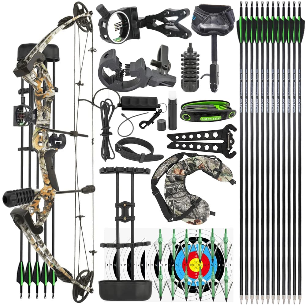 Compound Bow Arrow Set 30-55lbs Alloy Bow Adjustable Pulley Bow Carbon Arrows Archery Shooting Targeting Hunting Outdoor Sports