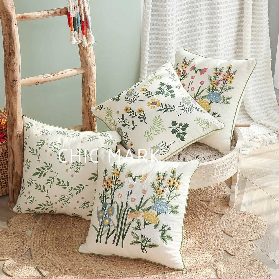 Fodera per cuscino ricamata floreale in tela di cotone 45*45 federa per cuscino ornamentale in stile country per soggiorno decorazioni per la casa di lusso