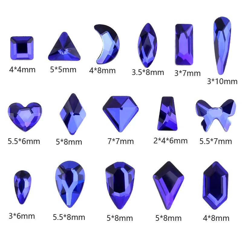 100/500 pz blu zaffiro Boutique fondo piatto nail art strass cristallo di vetro 3D decorazione del chiodo forme Multiple all'ingrosso
