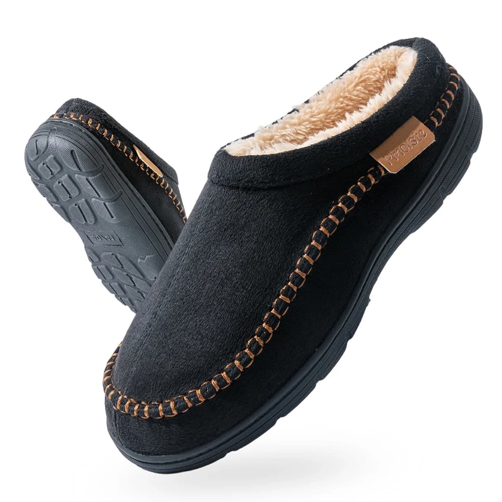 Pmoiste Pantofole da casa in morbida pelle scamosciata sintetica da uomo Comodo cuscino caldo Designer Mark Line Scarpe da soggiorno Slip-on per interni invernali
