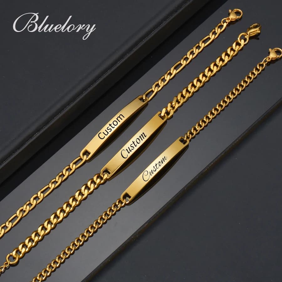 Bluelory Braccialetti personalizzati con nome da donna in acciaio inossidabile con incisione di testo ID gioielli personalizzati per regalo fidanzata